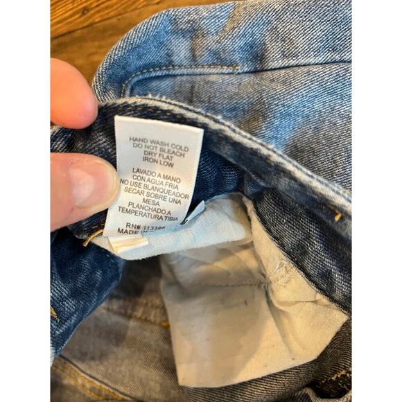 En Creme Denim Blue Jean Skirt Large Raw Hem Distressed Western Concert Festival - Picture 8 of 8